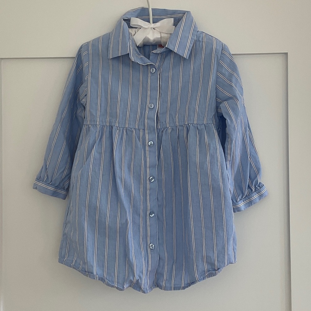 Zara Girls Blue and White Striped Button-Front Tunic